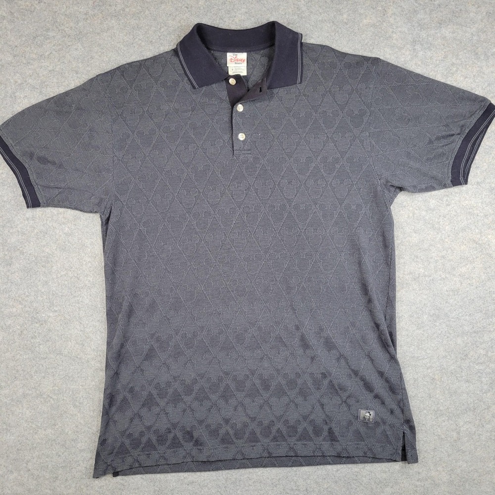 Disney‎ Store Polo Shirt Mens Medium Gray Mickey Mouse Argyle Cotton Top